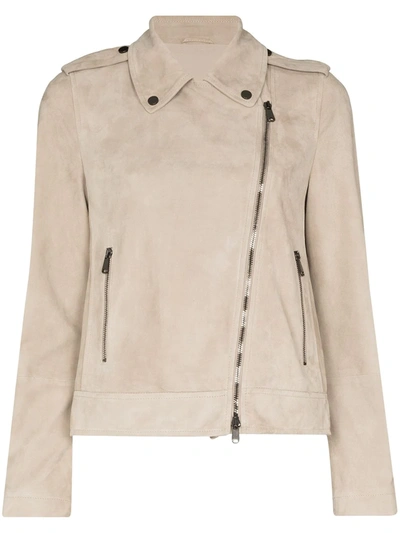 Brunello Cucinelli Suede Moto Jacket In Neutrals