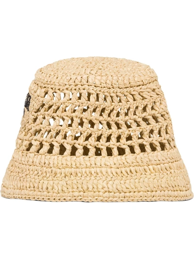 Prada Logo-embroidered Woven Raffia Hat In Beige