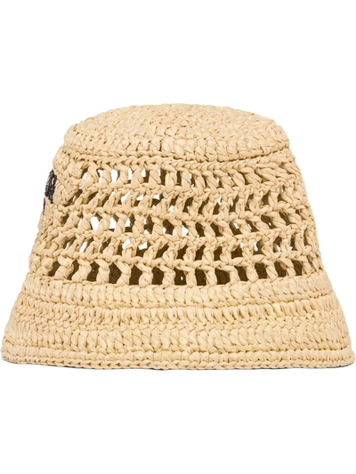 Prada Logo-embroidered Woven Raffia Hat In Multi-colored