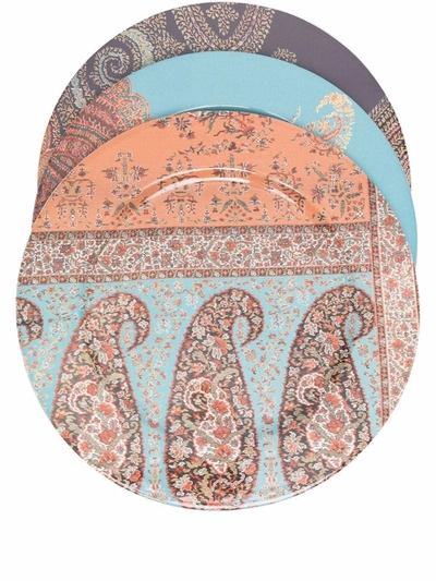 Etro Home Paisley-print Plates (set Of 3) In Blue