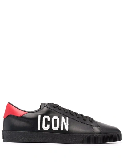 Dsquared2 Boxer Icon Print Leather Low Sneakers In Black