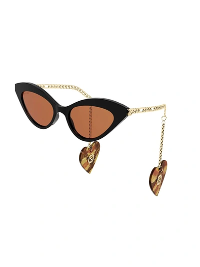 Gucci Gg0978s Cat-eye Frame Acetate Sunglasses In Black Gold Orange