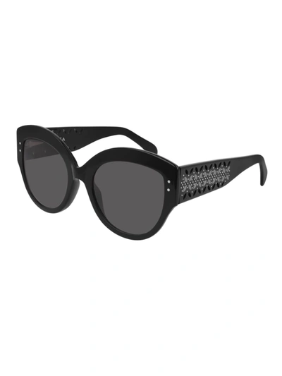 Alaïa Round Acetate Sunglasses W/ Perforated Arms In Black