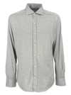 Brunello Cucinelli Slim Fit Shirt In Light Silk And Cotton Jersey With French Collar In Light Grey