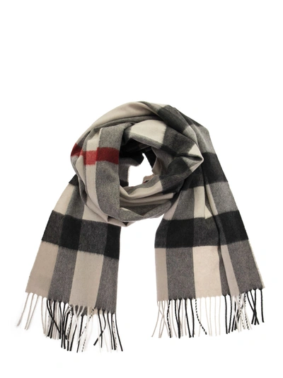 Burberry Cashmere Scarf With Check Pattern In Stone