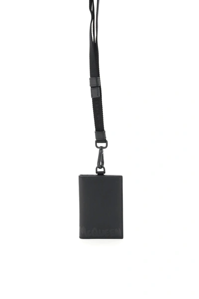 Alexander Mcqueen Graffiti Logo Necklace Card Holder In Black