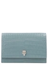 Alexander Mcqueen Skull Mini Embellished Croc-effect Patent-leather Shoulder Bag In Grey