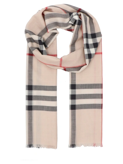 Burberry Off-white Silk Gauze Giant Check Scarf In Beige,black,red