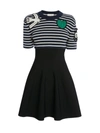 ALEXANDER MCQUEEN CROCHET PATCHES KNIT MINI DRESS,667833Q1AVS 1099 BLACK NAVY IVORY