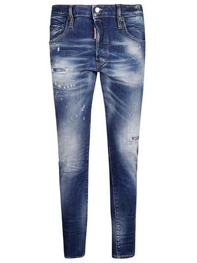 Dsquared2 Cropped Destroyed Jeans In Navy Blue