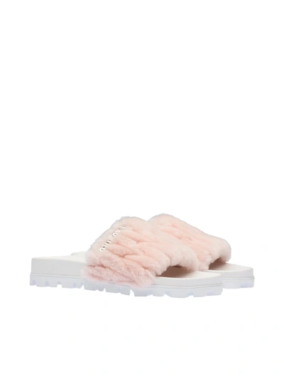 Miu Miu Furry Logo Plaque Slides In Pink