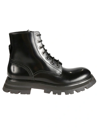 Alexander Mcqueen 'wonder' Curved Toe Tread Sole Leather Lace-up Boots In Black