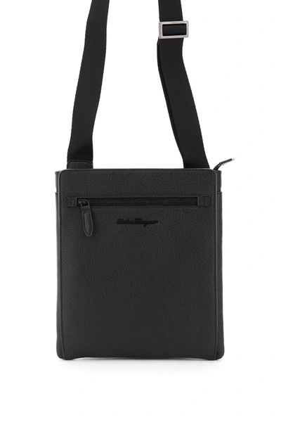 Ferragamo Messenger Bag In Grained Calf Leather In Black