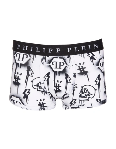 Philipp Plein White Boxer Shorts With All-over Monogram In White/black
