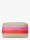 KATE SPADE STRIPE LOGO CANVAS LARGE COSMETIC CASE,ONE SIZE