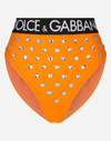 DOLCE & GABBANA SPANDEX HIGH-WAISTED BRIEFS WITH RHINESTONES AND BRANDED ELASTIC