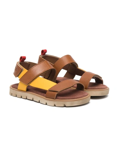 Pèpè Kids' Colour-block Touch-strap Sandals In Brown