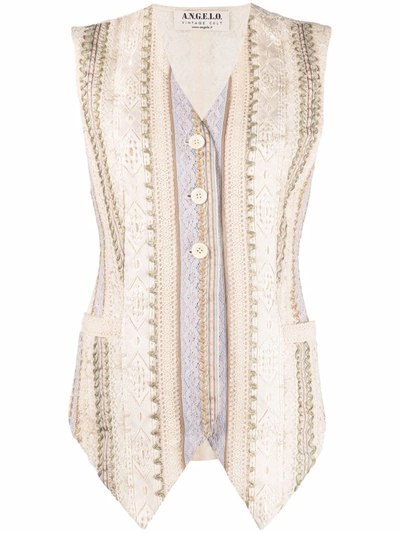 Pre-owned A.n.g.e.l.o. Vintage Cult 1990s Embroidered Motif Single-breasted Vest In Neutrals