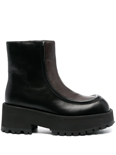 Marni Two-tone Square-toe Leather Boots In Black,brown