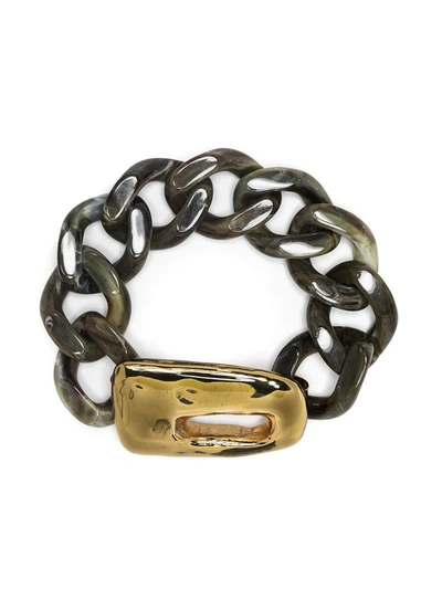 Marni Hammered Curb-chain Chunky Bracelet In Moss