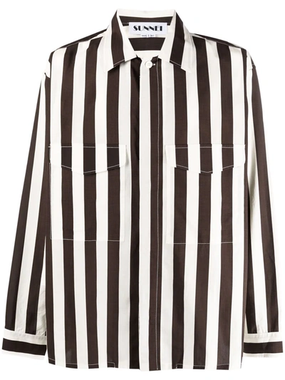 Sunnei Striped Long-sleeve Shirt In Brown
