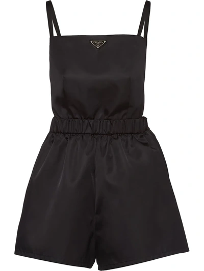 Prada Logo Re-nylon Backless Mini Jumpsuit In Black