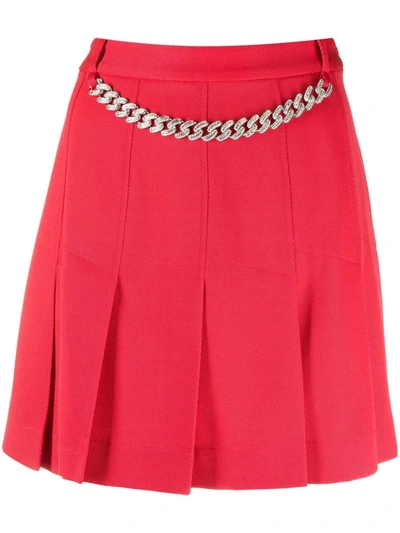Giuseppe Di Morabito Pleated Wool Flannel Mini Skirt W/chain In Red