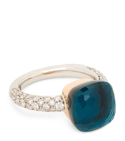 Pomellato Mixed Gold, Diamond, London Blue Topaz And Turquoise Nudo Ring