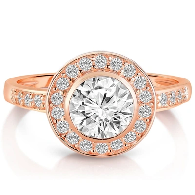 Megan Walford Rose Over Sterling Silver Clear Cubic Zirconia Engagement Ring In Rose Gold-tone