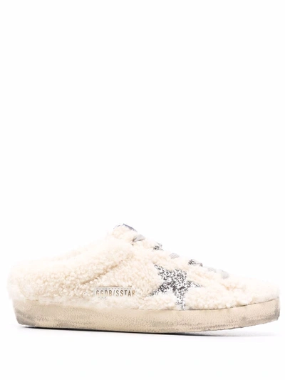 Golden Goose Super-star Sabot Shearling Sneakers In White
