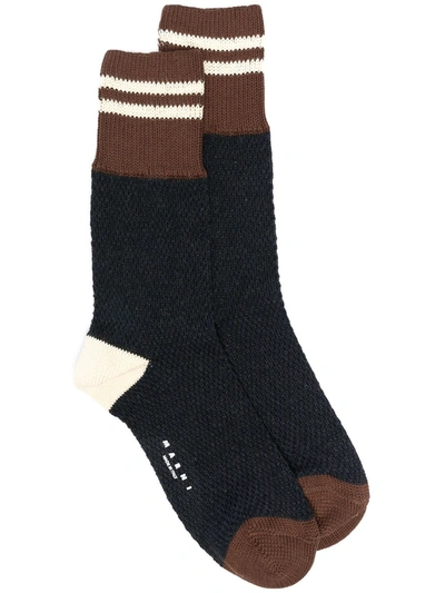 Marni Stripe-knit Cotton Socks In Blue