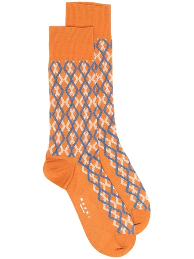 Marni Diamond-knit Cotton Socks In Orange