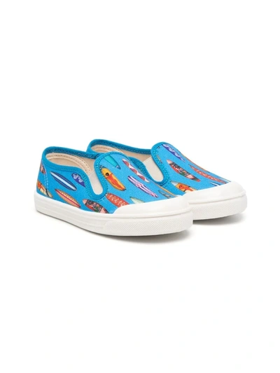 Pèpè Kids' Dinosaur Print Slip-on Trainers In Blue