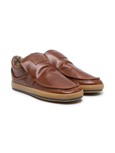Pèpè Kids' Leroy Leather Slip-on Sneakers In Brown