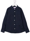 Mc2 Saint Barth Teen Band-collar Linen Shirt In Blue