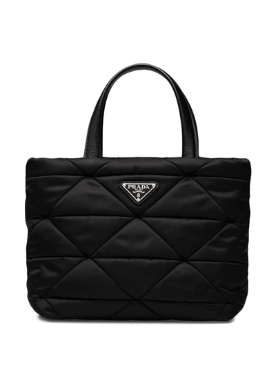 Prada Re-nylon Triangle-logo Plaque Padded Tote Bag In Black