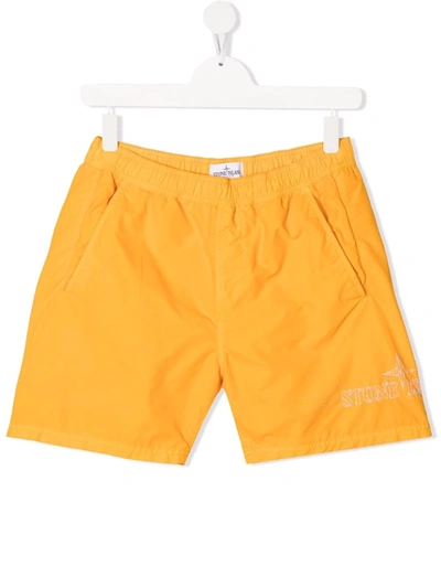 Stone Island Junior Teen Embroidered-logo Slip-on Swim Shorts In Orange