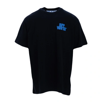 Off-white Cotton T-shirt In Black - Light Blue