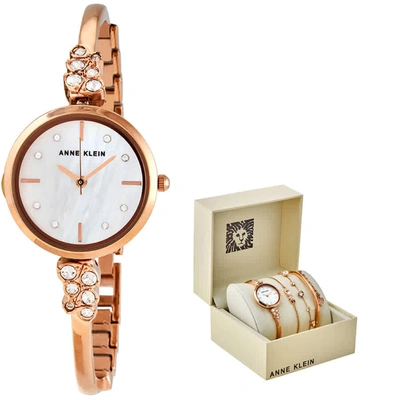 Anne Klein Ladies Mother Of Pearl Dial Watch-jewelry Watch Set Ak/3430rgst In Gold Tone,mother Of Pearl,pink,rose Gold Tone