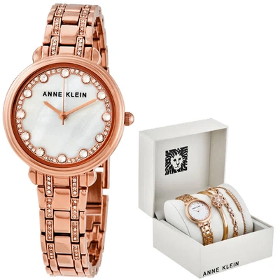 Anne Klein Crystal Ladies Rose Gold-tone Watch And Jewelry Set Ak/3488rgst In Gold Tone,mother Of Pearl,pink,rose Gold Tone