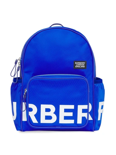 Burberry Kids Econyl Logo Print Backpack In Blau