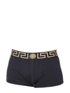 Versace Black Greca Border Long Boxers In Blue