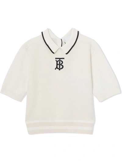 Burberry Kids' Monogram-motif Knitted Top In White