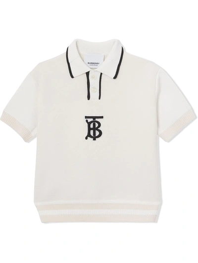 Burberry Babies' Tb-monogram Polo Shirt In White