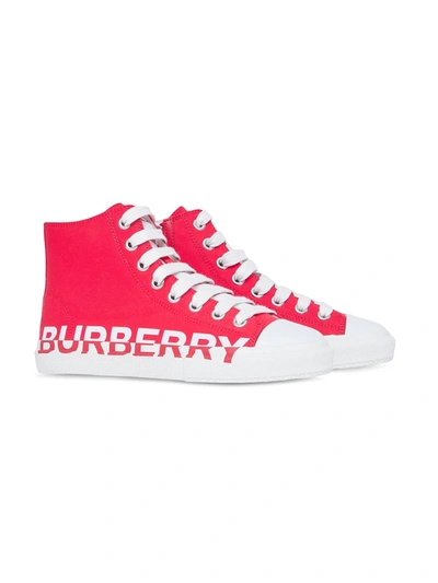 Burberry Logo Print Cotton Lace-up High Sneakers In Red