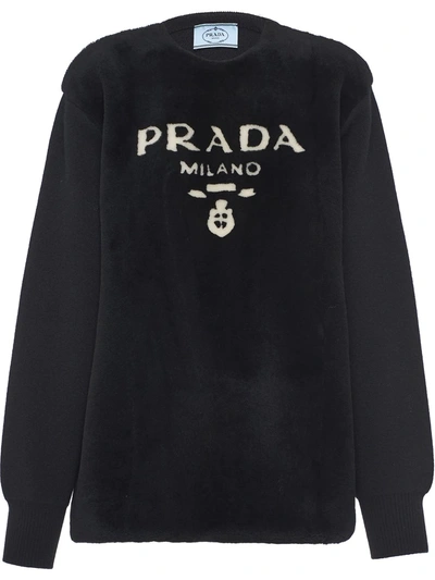 Prada Intarsia-knit Logo Jumper In Black