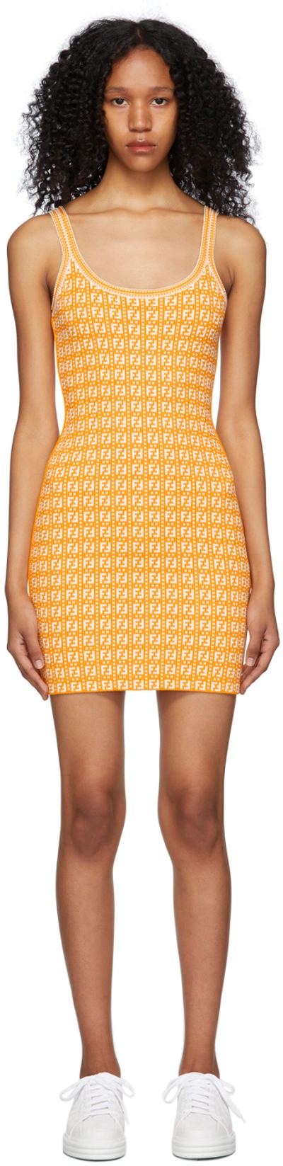 Fendi Women's Logo Ff Knit Mini Dress In Orange