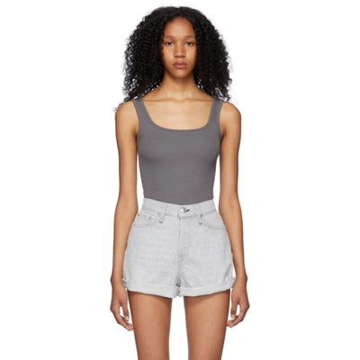 Rag & Bone The Essential Scoop Neck Ribbed Tank In Charcoal