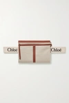 CHLOÉ WOODY LEATHER-TRIMMED COTTON-CANVAS SHOULDER BAG