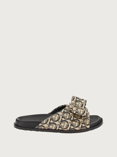 Ferragamo Virgil Gancio Jacquard Slide Sandals In Beige